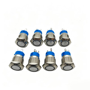 Interrupteur à bouton-poussoir réinitialisable en métal à tête plate, étanche, 22 mm, éclairé par LED, 12-24V, 1NO, avec connecteur de câble - Product Image 1