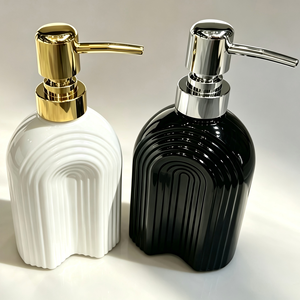 Ribbed <b>Glass</b> Soap Dispenser Pump Bottle Bathroom Lotion Pump <b>Cylinder</b> Vanity Hotel Use - Product Image 4