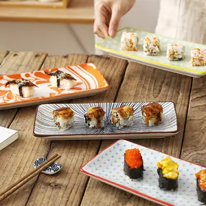 Assiettes à sushi rectangulaires en céramique faites à la main de style mexicain de 10 pouces pour la cuisine