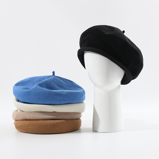 Lightweight Breathable Knit Beret Hat for Women Classic French Artist Painter Cap Soft Thin Mesh Beret