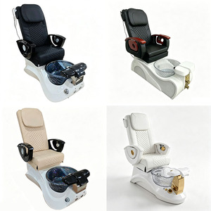 Rolling Massage Pedicure <b>Chair</b> <b>with</b> Manicure <b>Table</b> Nail Salon Furniture Set Spa Pedicure Station Cream Leather Winged Headrest - Product Image 5