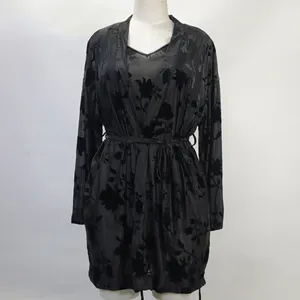 Intiflower NL829 vendita calda camicia da notte donna velluto Burn-out floreale 3 pezzi Loungewear Set indumenti da notte di lusso