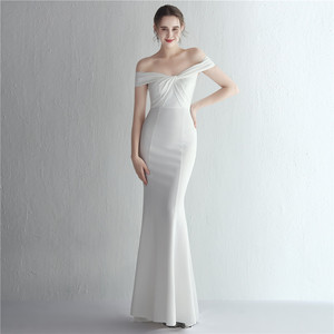 19229 #   Nuevo Vestido de Satén Delgado con Hombros Descubiertos, Largo, Estilo Cola de Pez, para Gala, Cena, <span class=keywords><strong>Boda</strong></span>, Desfile de Modelos y Eventos de Debutantes - Product Image 4