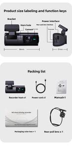 Двухобъективная видеорегистратор 2K с широкоугольной и резервной камерой 140 °-1,47 дисплей, обнаружение движения - Product Image 5