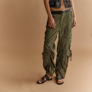 Custom ODM/OEM Women's <strong>Shirred</strong> Mid-Rise Ruched Drawstring Cargo Pants Adjustable Ruched Leg Multi-Pocket Casual <strong>Trousers</strong> - Product Image 4