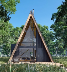 Villa triangular de lujo de 60m2, casa prefabricada <span class=keywords><strong>con</strong></span> marco de acero, <span class=keywords><strong>Panel</strong></span> sándwich, respetuoso <span class=keywords><strong>con</strong></span> el medio ambiente, resistente al agua, importado de China - Product Image 3