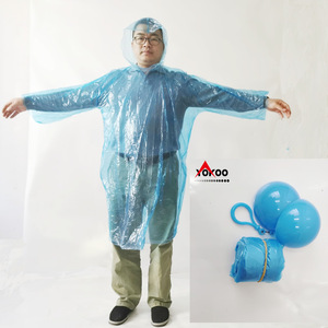 Yokoo Portable Compact <b>Raincoat</b> <b>Long</b> Sleeve Hooded Adult Disposable Plastic Outdoor Use Large Size - Product Image 1