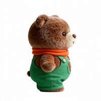 Peluche d'ours brun foncé pas cher, ours personnalisé avec pantalon à bretelles vertes, jouet en peluche moelleux avec écharpe, jouet en peluche animal