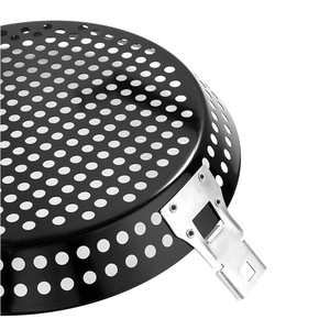 Round Foldable Non-Stick BBQ Strainer Perforated Stainless Steel Baking <b>Pan</b> With Handle Outdoor Grill Dish 31.5Cm - Product Image 4