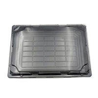 Boîte à sushi rectangulaire en plastique noir JY-1111, emballage pour livraison de nourriture.