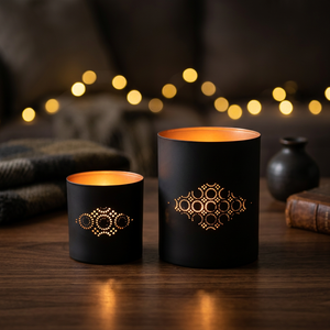 Sonnet Decor Porte-bougies cylindriques en fer noir, motif découpé, résistant à la chaleur, fait main, impression numérique, décoration d'intérieur - Product Image 1