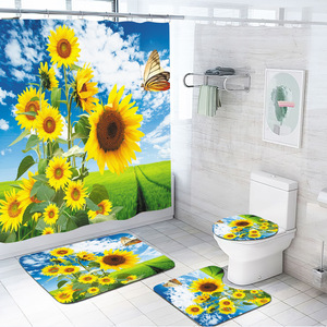 Vendita calda nuovo arrivo girasole bagno tessuto stampa personalizzata antiscivolo tappetino <span class=keywords><strong>da</strong></span> bagno e tenda <span class=keywords><strong>da</strong></span> doccia Set 4 pezzi tenda <span class=keywords><strong>da</strong></span> doccia - Product Image 6