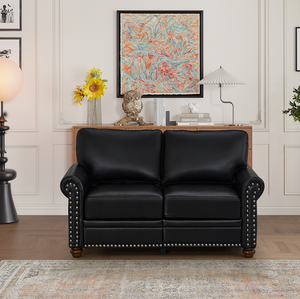 Living Room <b>Sofa</b> Loveseat Black Faux Leather - Product Image 2