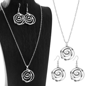 Ensemble collier et boucles d'oreilles géométriques en spirale ethnique, en alliage plaqué argent, bijoux de fête pour femmes - Product Image 1