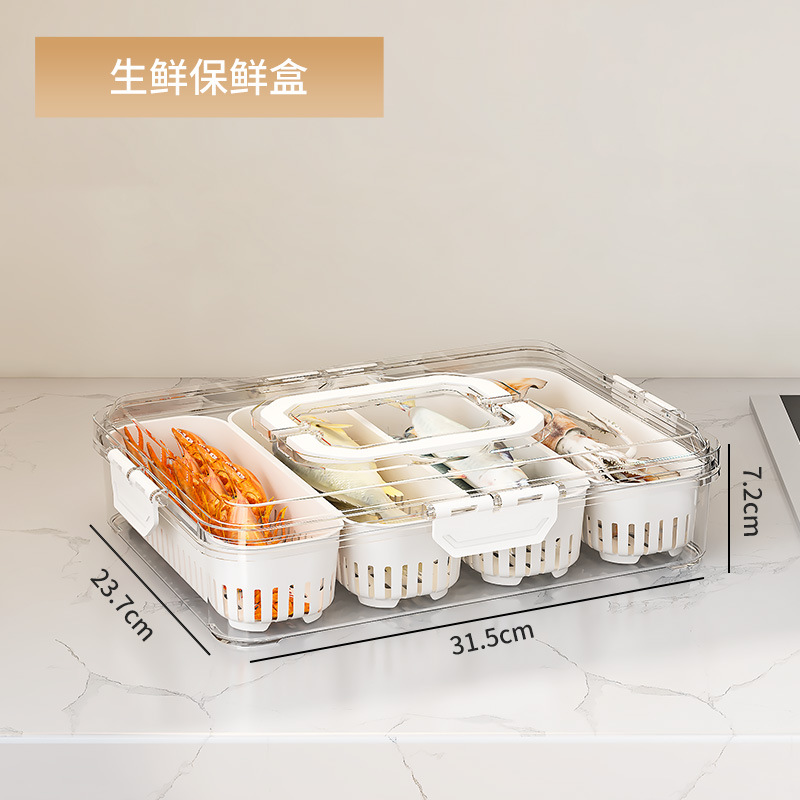 Double-handled 4-compartment fresh food storage container