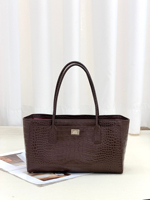Sac fourre-tout en cuir véritable pour femme, motif crocodile, poignée supérieure, sac à main en cuir de vachette, quincaillerie dorée de luxe, sac à bandoulière pour femme de bureau