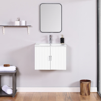 Livraison gratuite aux États-Unis - Meuble-lavabo mural flottant moderne de 24 pouces, durable, facile à nettoyer, avec vasque en porcelaine blanche et fermeture douce