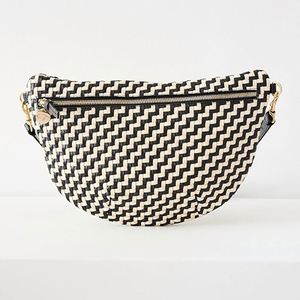 <b>Large</b> Fanny Bag for Ladies Custom PU Leather Black Woven Zig-Zag Belt Bags Zipper Elegant Adjustable Strap Crossbody Waist Bags - Product Image 3