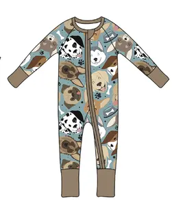Qingli OEM dog print bamboo 2 way Zippy sleeper romper pajamas