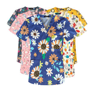 Soleil Fleur 100% Coton Bleu Couleur Soins Infirmiers Chirurgicaux Hôpital Scrubs Uniformes Ensembles XL Logo Personnalisé Médical Imprimé Scrubs Top - Product Image 1