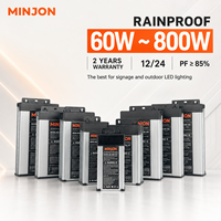 Alimentation LED MINJON 800W 12V étanche pour extérieur, sortie unique, 85% d'efficacité, 50/60Hz pour l'éclairage