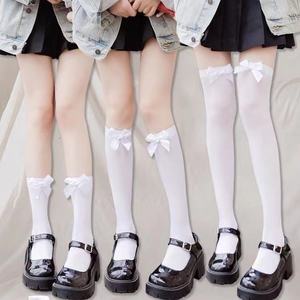 Knee High <b>Socks</b> With Bow Women Cotton Breathable Solid Color Over The Knee <b>Socks</b> For Lolita Style Japanese JK Fashion - Product Image 1