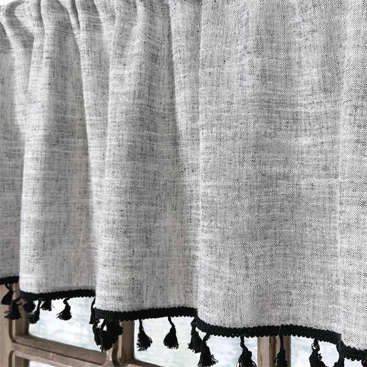 Mantovana In Finto Lino Con Nappe, 43cm - Tendina Corta Per Cucina, Soggiorno O Bagno, Stile Rustico - Foto 8