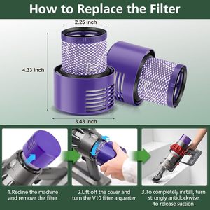 Paquete de 3 filtros de repuesto V10 para la serie Dyson V10 Cyclone, compatibles con Absolute - Product Image 4