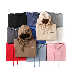 Pull à capuche surdimensionné 3XL pour homme, double couche, 300 GSM, cordon de serrage, tricot uni, polyester/coton, automne - Product Image 1
