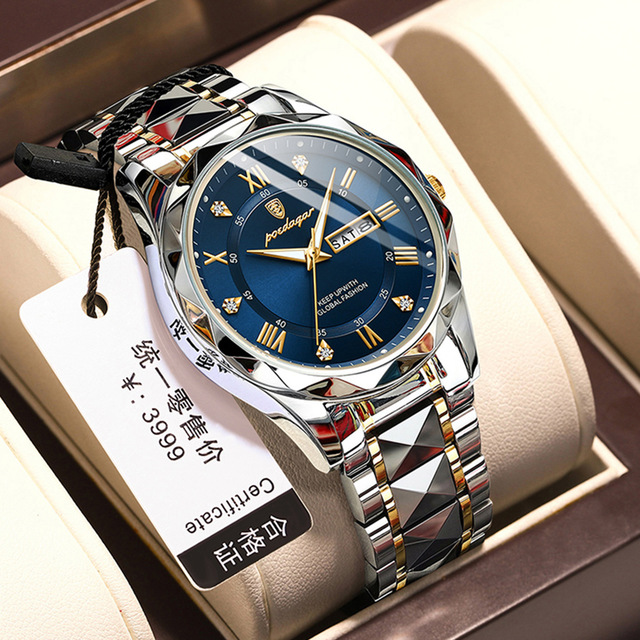 POEDAGAR Top Reloj Luxury Man Wristwatch Waterproof Luminous Date Week Men Watches Stainless Steel Quartz Men's Watch Male 615