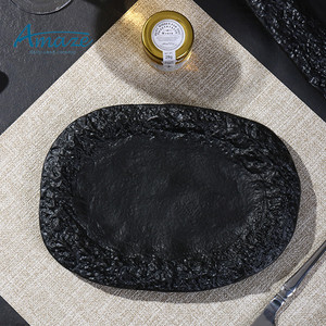 Precio barato al por mayor logotipo personalizado vajilla <span class=keywords><strong>tapas</strong></span> sushi platos conjunto vajilla unglaze negro cerámica restaurante plato - Product Image 3