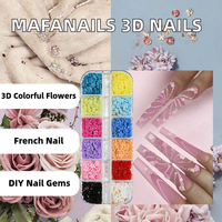 STARKYBEAUTY Bijoux 3D pour Ongles Français, 12 Grilles, Fleurs Colorées à Cinq Pétales, Perles en Acier Doré et Argenté, Résine Métallique, DIY Ongles, 100 Pièces