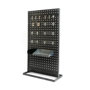 Soporte de exhibición de acero para tablero de clavijas negro, marco lateral de metal con sentido de glaseado, tablero de clavijas con orificio rectangular, resistente, puede agregar gancho y soporte