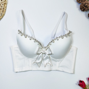 Haut <span class=keywords><strong>bustier</strong></span> court sexy à nœud papillon et perles, style corset, orné de diamants, design astucieux - Product Image 1