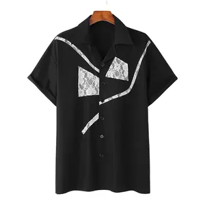 2024 Fashion Design Patchwork Men Shirt Lapel Short Sleeve Button Down Korean Style Shirts Loose Streetwear Casual Men's Shirt