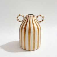 Vase en céramique à double oreilles, rayé, peint à la main, motif bébé pleurant, style nordique frais, décoration de bureau, fleurs séchées, décoration de la maison