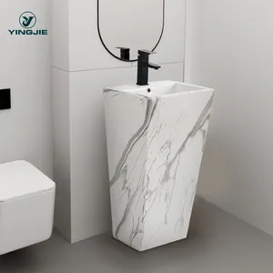 Latest Design Manufacturer Bathroom Marble Design Free Standing Pedestal Sink