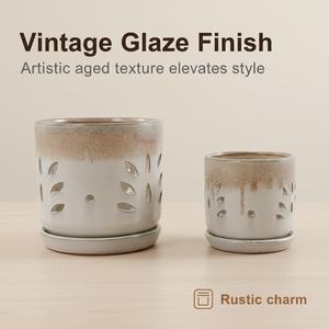 Lot de 2 pots de <span class=keywords><strong>fleurs</strong></span> en céramique 7 pouces, design moderne, finition émaillée, durables pour patio, jardin, rebord de fenêtre, centre commercial et usage au sol, noir - Product Image 3