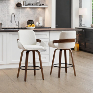 Modern 360 Degree <strong>Swivel</strong> <strong>Bar</strong> <strong>Stool</strong> with Beige Upholstery and Wood Frame for Home Kitchen Commercial Use Mid Century Design - Product Image 5