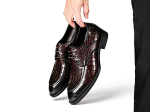 Zapatos de vestir Oxford con patrón de cocodrilo para hombre, zapatos formales de cuero genuino con cordones, calzado clásico con punta puntiaguda para fiesta de boda - Product Image 4