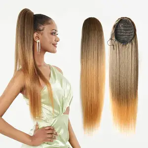 Julianna – Extensions synthétiques Yaki longues à cordon <span class=keywords><strong>de</strong></span> serrage pour femmes noires, postiches blondes personnalisées à l'arrière et <span class=keywords><strong>queue</strong></span> <span class=keywords><strong>de</strong></span> <span class=keywords><strong>cheval</strong></span> à encliqueter - Product Image 1