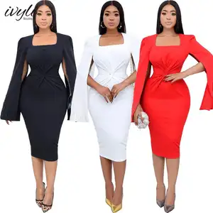 Oem Groothandel Vrouwen Kleding 2022 Winter Europese Vrouwen Kralen Cape Kink Taille Effen Kleur Jurk Sexy Plus Size jurk