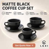 Ensemble tasse et soucoupe en céramique noir mat pour expresso, cappuccino, latte, avec logo personnalisé, couleur personnalisable, vaisselle de qualité alimentaire pour café