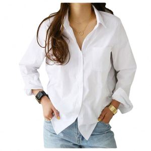 Base Long Sleeve Turn-Down Kragen Revers Shirt Simple Loose war dünn einfarbig weiße Blusen Shirts Frauen - Product Image 3