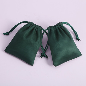 Dark Green Velvet <b>Drawstring</b> <b>Pouches</b> Rectangular Jewelry Storage Bags For Rings Mobile Phones Gift Packaging Suede Flat Bottom - Product Image 1