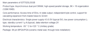 Puce de stockage IDT7025L55GB avec processeur IC intégré à mémoire vive statique 8K 16 ports doubles haute vitesse - Product Image 2