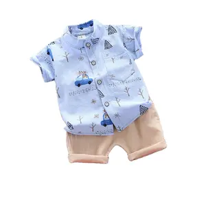 High quality breathable baby clothes wholesale cartoon car baby boy clothes set short sleeve casual set for 1-3 Y boys