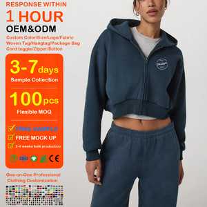 เสื้อฮู้ดผู้หญิงสำหรับฤดูหนาว ผ้าฟลีซนุ่มสบาย 330 GSM แบบมีซิป สไตล์คลาสสิก ปักลาย 3 มิติ คุณภาพสูง ตัดเย็บตามสั่ง - Product Image 1