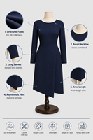 Robe asymétrique à col rond et manches longues 280 GSM pour femme, longueur genou, professionnelle, opaque, avec logo personnalisé, OEM, vente en gros
