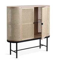 Meubles de salon modernes en bois massif et rotin avec pieds en métal, couleur bois naturel, 2 portes et 2 cloisons pour la maison ou le hall